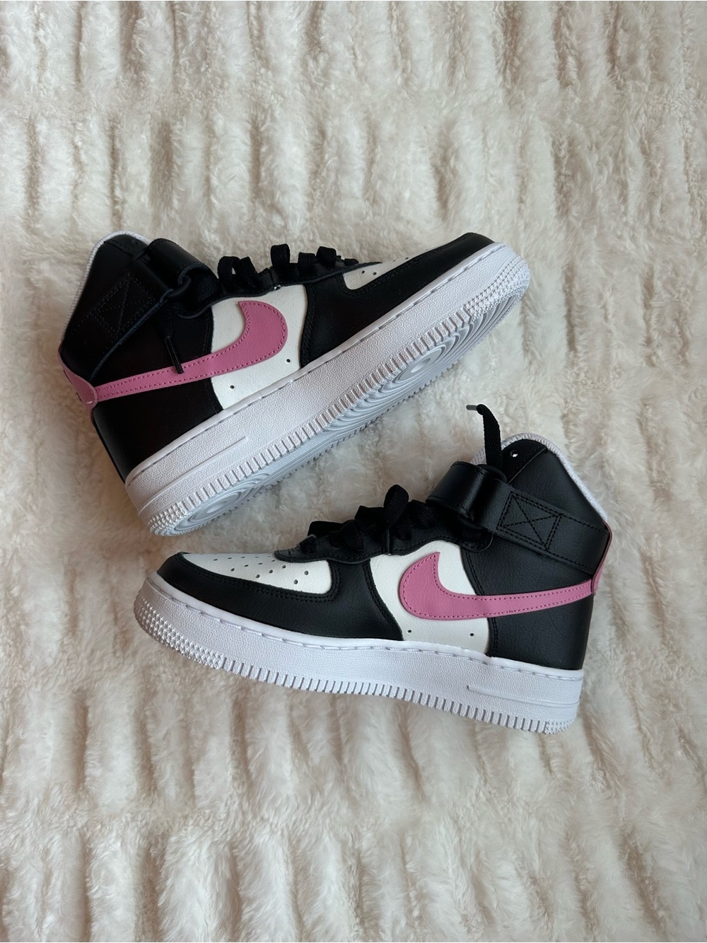 Nike Black, White & Pink Mid-Top Sneakers Size 6